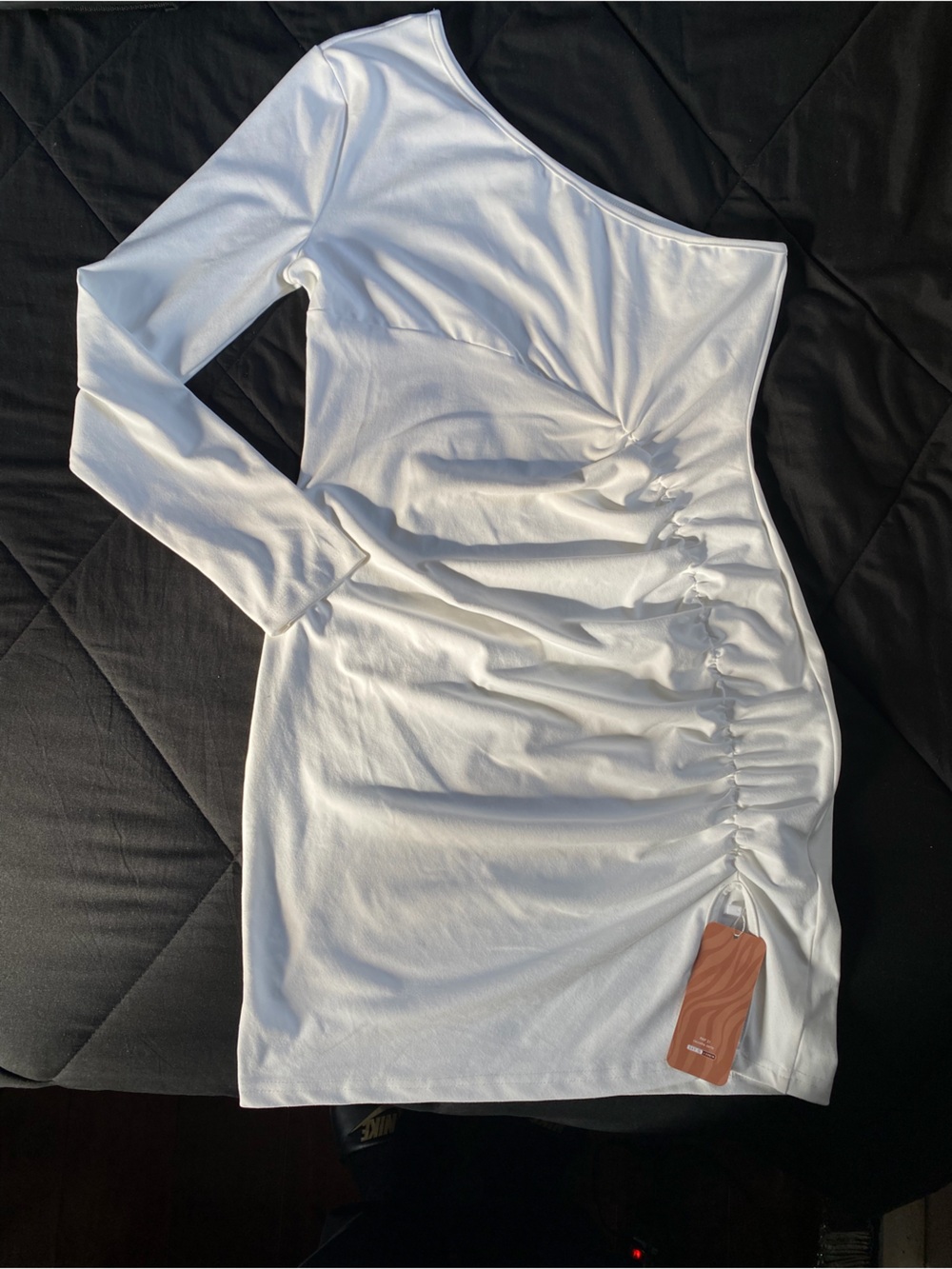 SHEIN White One-Shoulder Ruched Bodysuit